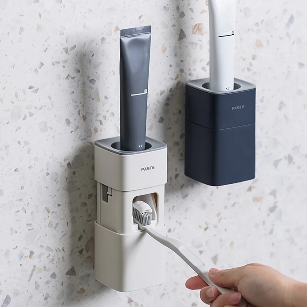 

Automatic Toothpaste Dispenser Dust-proof Toothbrush Holder Wall Mount Stand Bathroom Accessories Set Toothpaste Squeezer