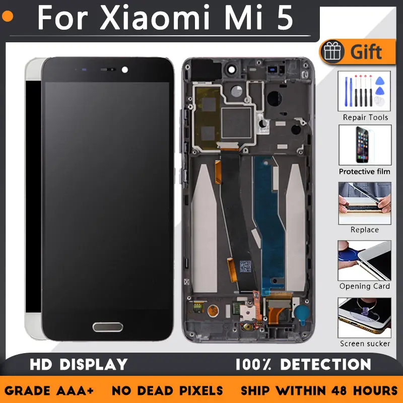 

For XIAOMI Mi 5 Original LCD screen assembly With front case Black White With repair tool and Tempered film