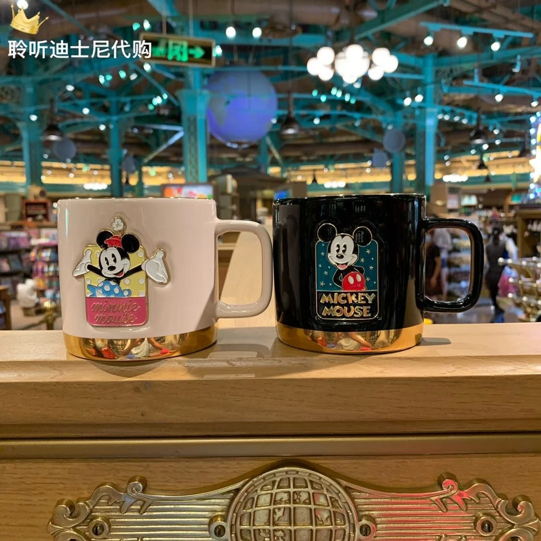 Taza de cer&aacute;mica con dise&ntilde;o de Mickey y Minnie para parejas, vaso de cer&aacute;mica para beber, de Shanghai, Disney-0