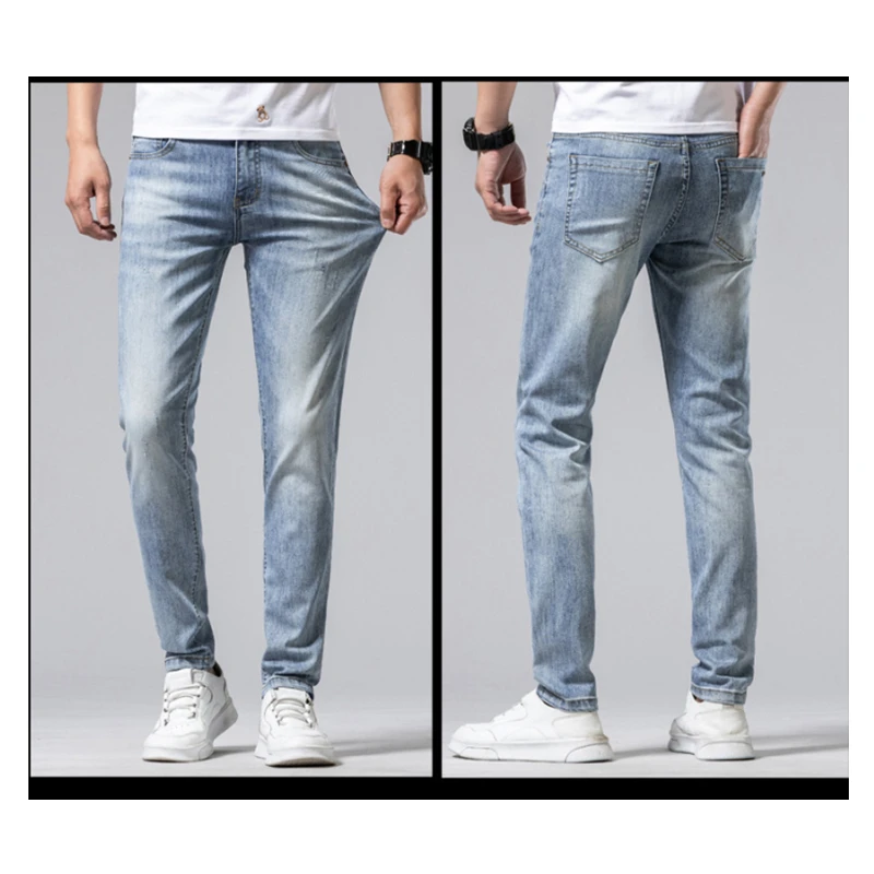 High-End Spring And Summer Thin Section Of Youth Men's Jeans Mid-Waist Cotton Retro Slim Stretch Feet Men's Clothing Trousers