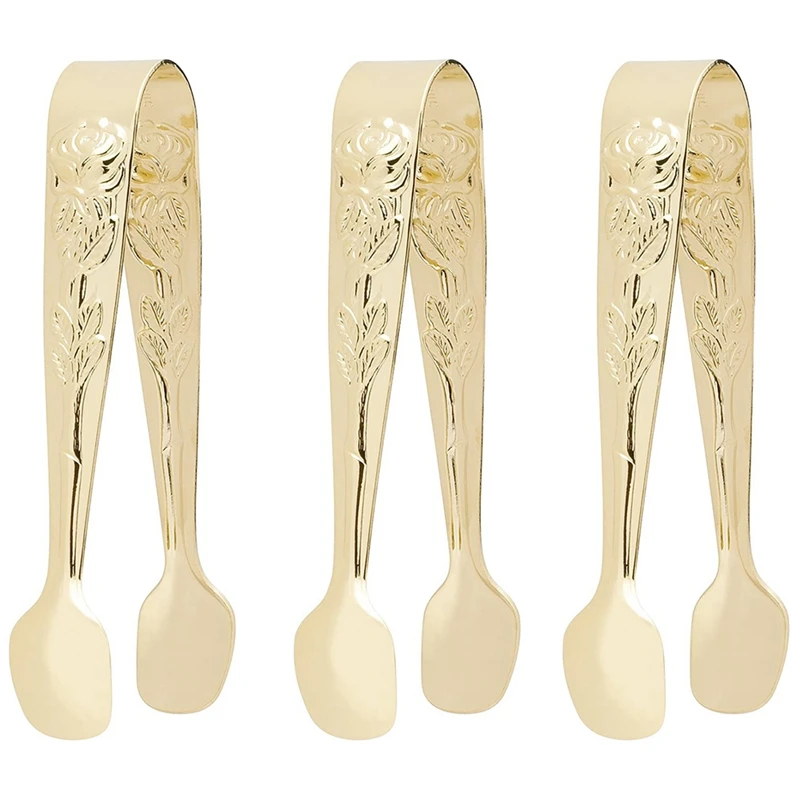 

3 Pcs Rose Sugar Tong, Gold-Plated Japanese Stainless Steel, 4-Inch