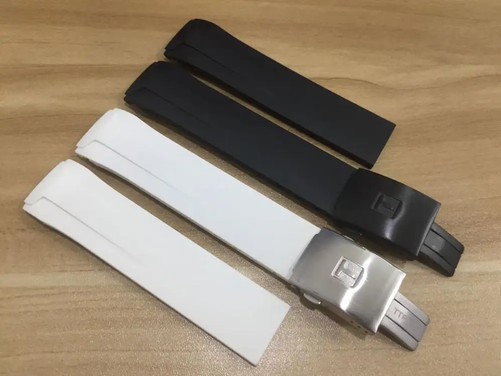 22mm T024417A Watchband siyah silikon kauçuk kayış için T024 T024427