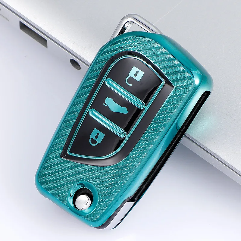 Чехол для автомобильного ключа из ТПУ и углеродного волокна с 3 кнопками Toyota Auris