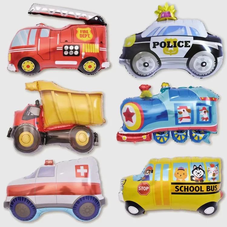 

Toy car balloon train engineering vehicle school bus police car tank children’s birthday party decoration aluminum balloon