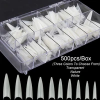 500pcbox nail tips pointy stiletto clearnaturalwhite colored fake nails with design capsules french manicure false nails tool
