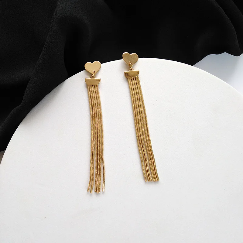 

Fashion Jewelry Earrings Hot Selling Design Golden Plating Heart Multi Chain Tassel Earrings Modern Jewelry Gifts