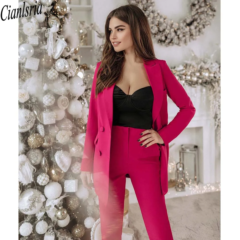 

Fashion Fuchsia Bridal Trousers Suits 2 Pieces Women Evening Party Tuxedos Mother of the Bride Formal Work Wear For Wedding