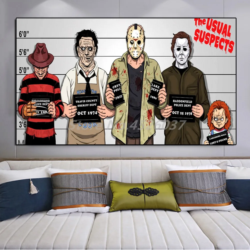 Freddy Krueger Джейсон Майкл Майерз Чаки ужас плакат Злодеи полиция линия вверх картины