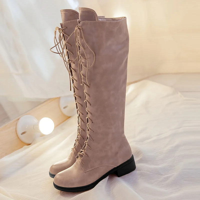 Зимняя обувь женские ботинки на квадратном каблуке Сапоги из искусственной кожи