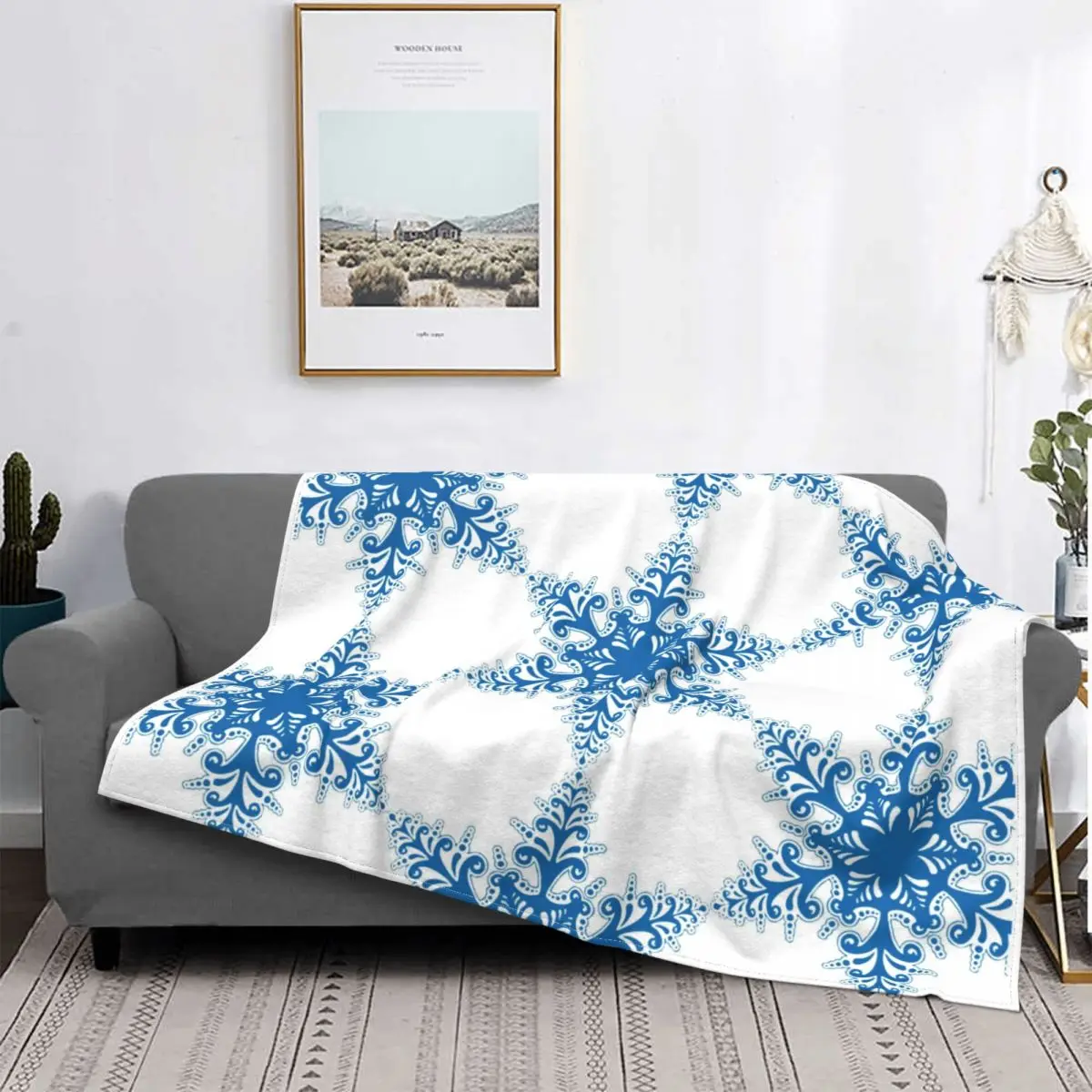 

Snowflake Blanket Flannel Winter Artistic Logo Breathable Lightweight Throw Blanket for Sofa Office Bedspreads