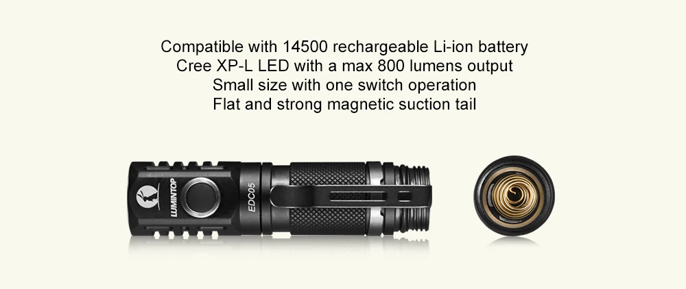 Светодиодный фонарик LUMINTOP EDC05 Cree XP-L 800 люмен мини-фонарик с магнитным хвостовым питанием от батареи AA/14500 для путешествий