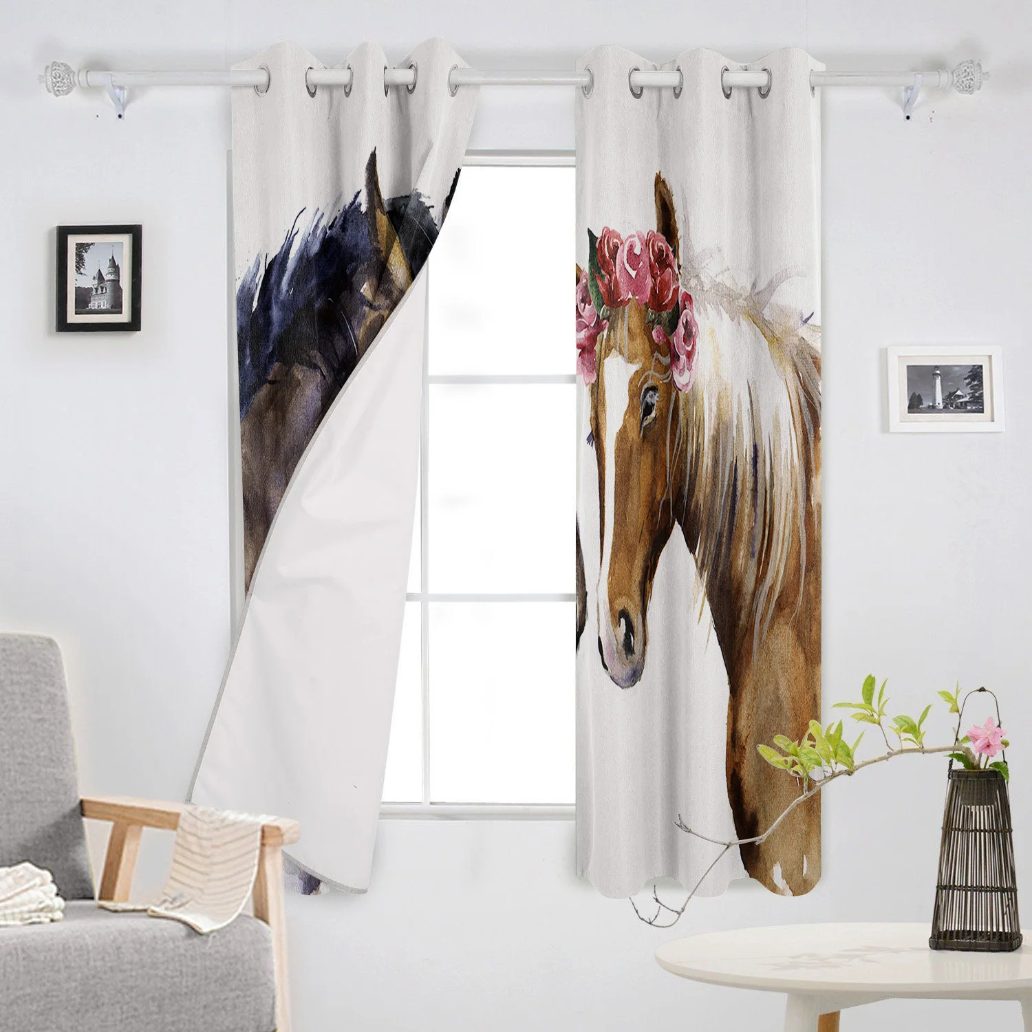 Художественные шторы для пар влюбленных лошадей акварельные большие окна жалюзи