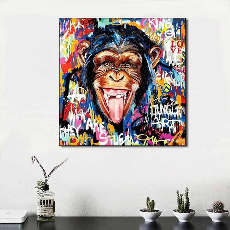 Уличное искусство забавный шимпанзе граффити холст картина обезьяна постеры и
