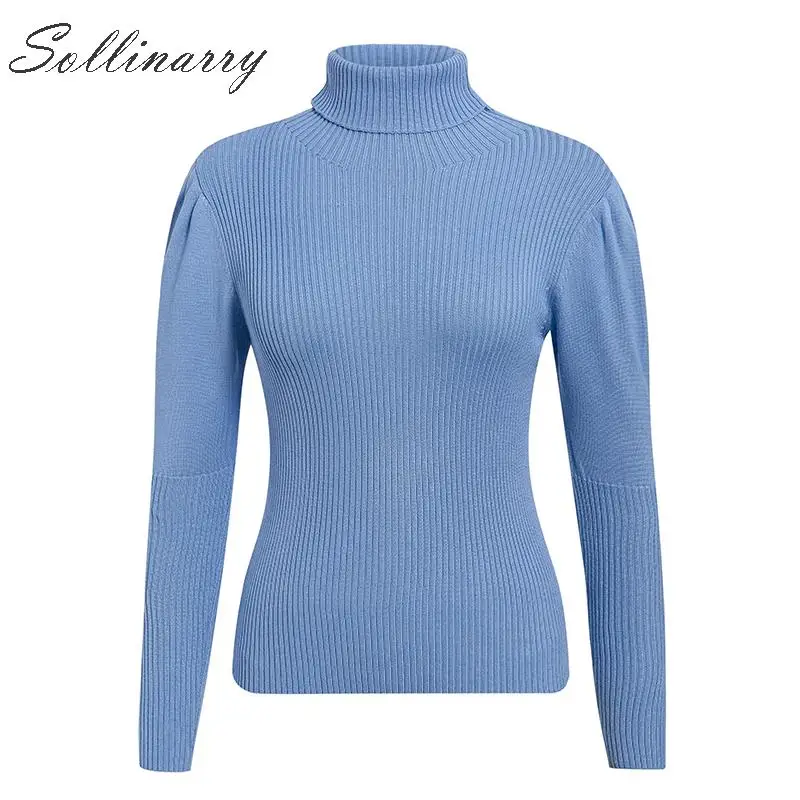 Sollinarry Vintage Turtleneck Women Sweaters Jumper Blue New Fashion Solid Autumn Sweater Winter Female Pullover Black Mujer | Женская