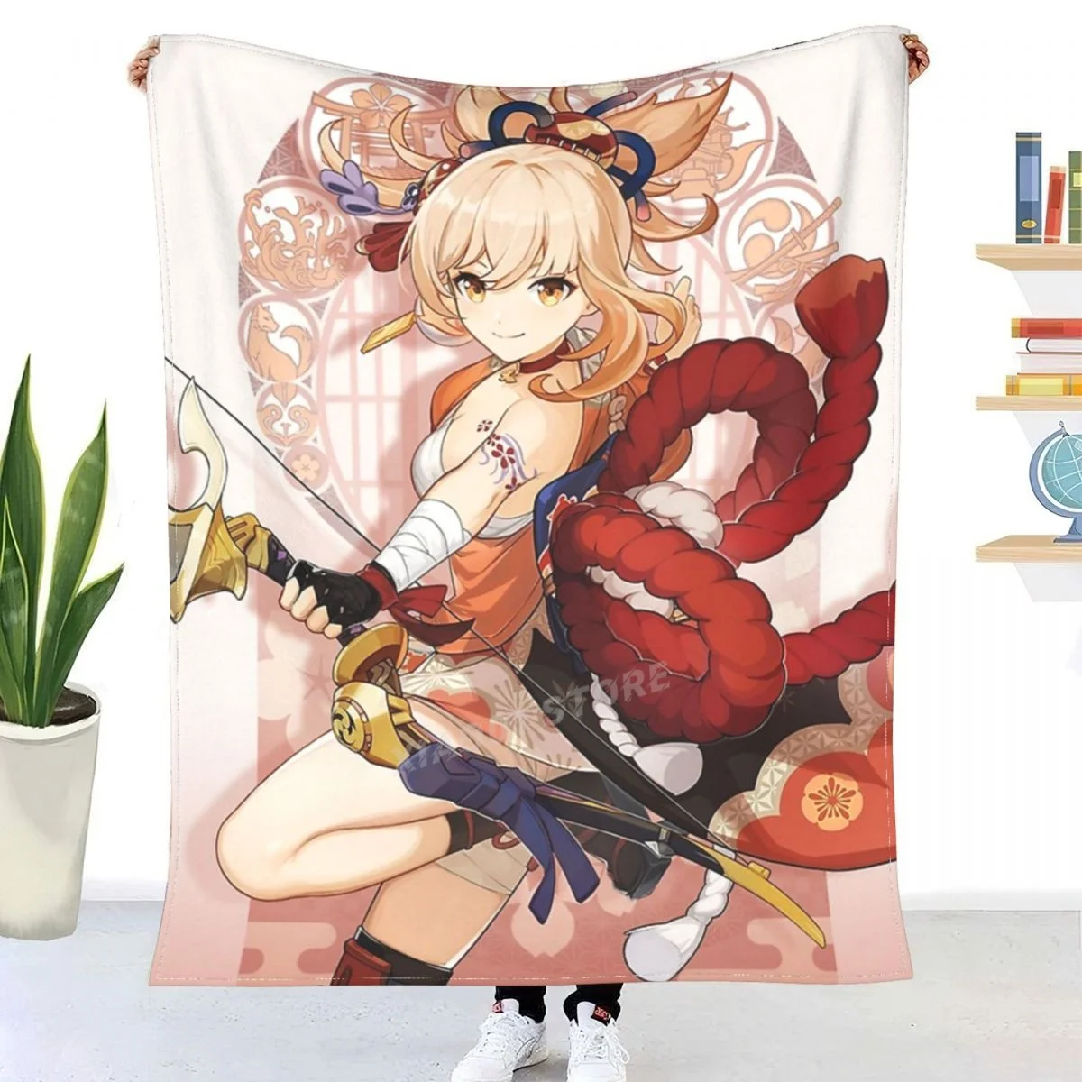 

Yoimiya-Manta de Impact Genshin, ropa de cama, suave, Sherpa