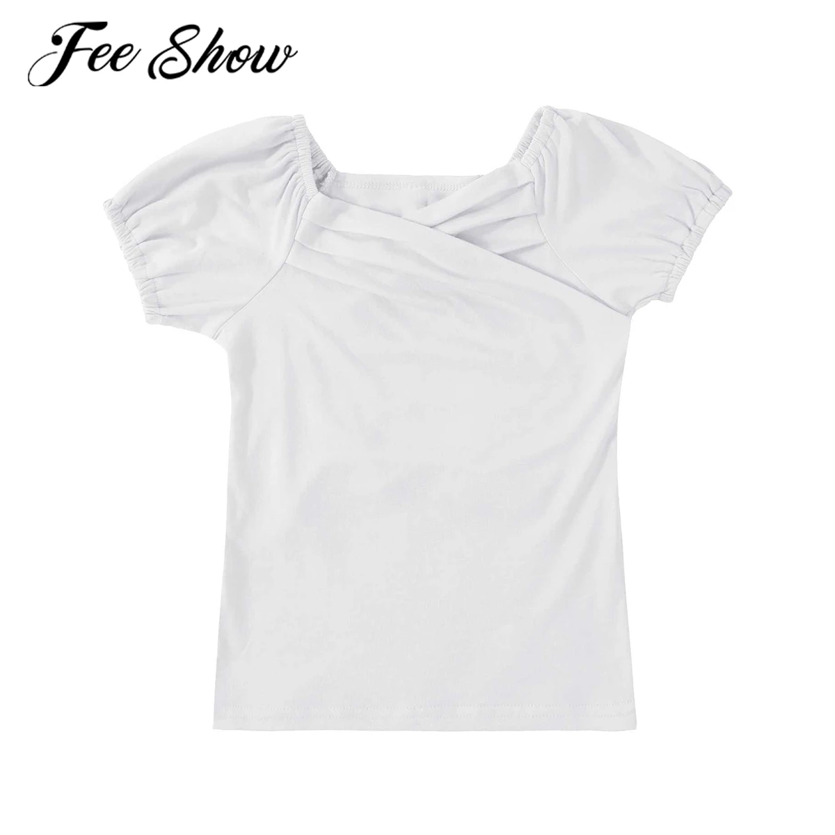 

Summer Kids Girls T-shirt Princess Baby Girl Clothes Cute Puff Short Sleeve Off-shoulder Crisscross Front Tops Children T Shirts