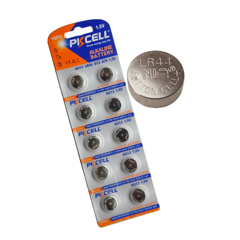 100 шт/10 карт PKCELL AG13 LR44 357A S76E G13 кнопочная батарейка для монет 1,5 в щелочная для калькулятора 0% Hg