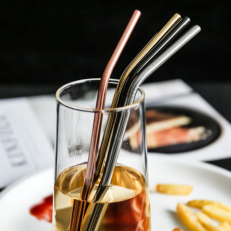 4Pcs Reusable 304 Stainless Steel Metal Smoothies Drinking Straight Straws High Quality Tube Cleaning Brush Bar Party Accessory | Дом и сад
