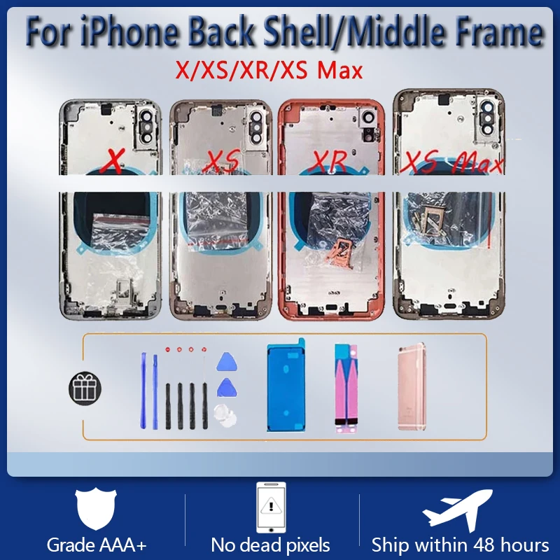 

Задняя крышка для iphone X, XS, XR, XS Max, высокое качество, задняя дверь, шасси, средняя рамка, стекло, SIM-лоток + боковой ключ