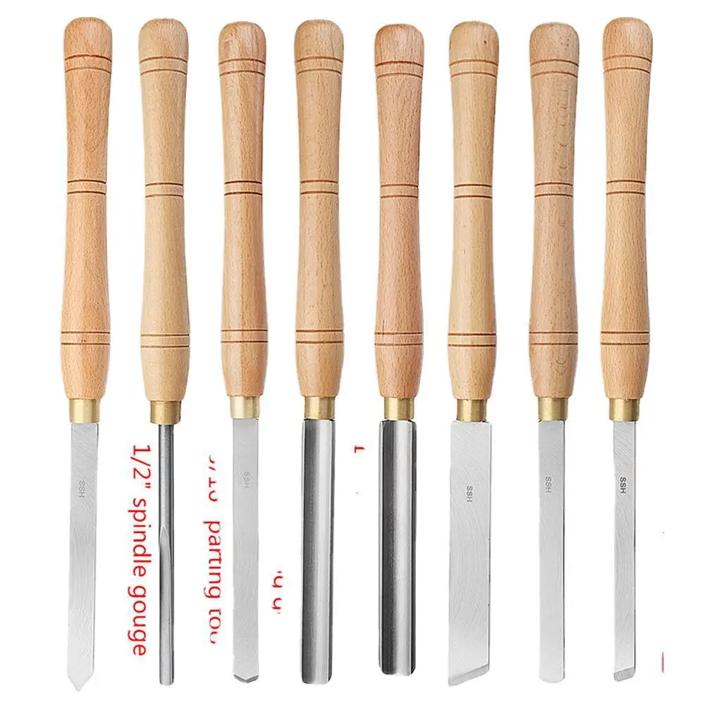 High-speed steel turning tool High-grade 8PCS beech wood handle woodworking tool Round knife Engraving chisel enlarge
