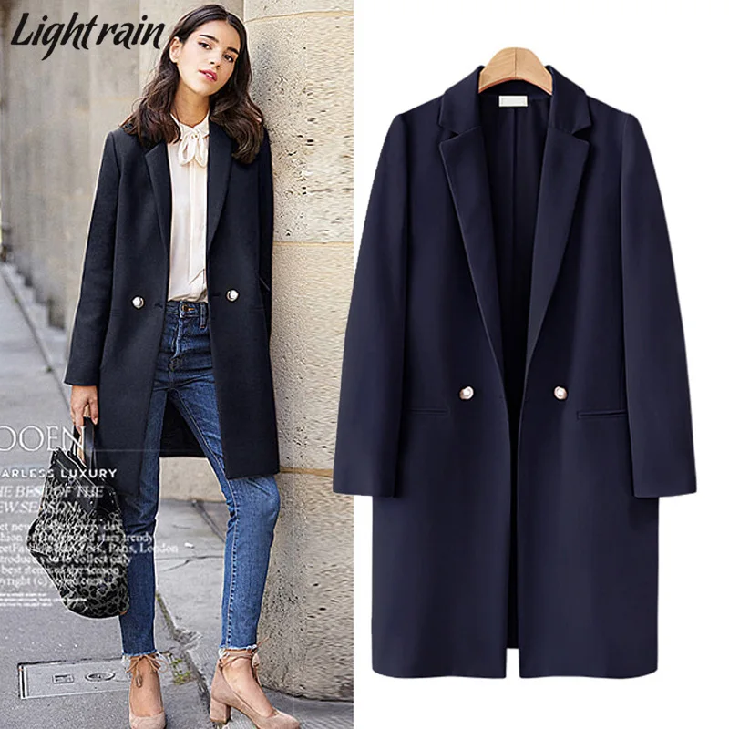 

Long Blazer Women British Spring and Autumn Casual Plus Size 3XL Women Blazers and Jackets Blazer Feminino Veste Femme Longue