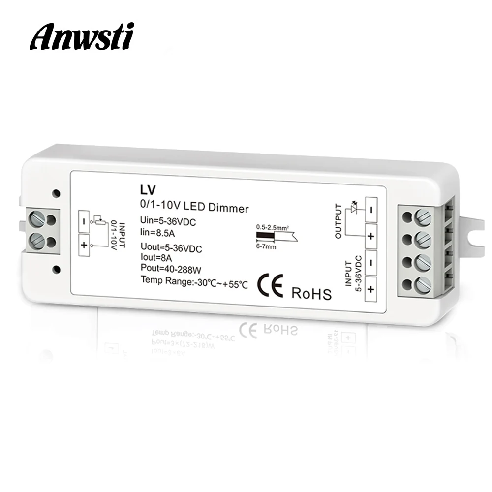 Mini 0/1-10V CV LED Dimming Controller 1 Channel DC 5V 12V 24V 36V PWM Conatant Voltage Output 8A 288W 1 Channel 0-10V Dimmer LV