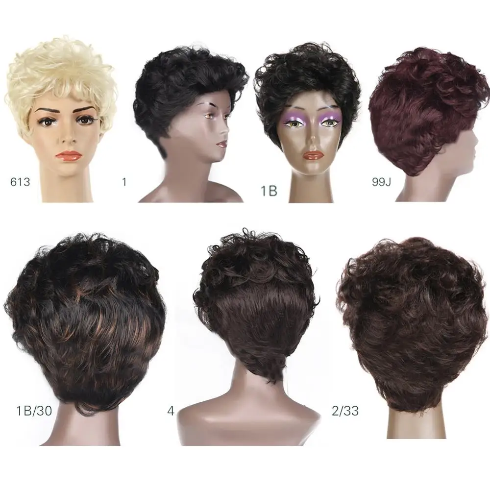 

Blice Synthetic Short Wigs For Women Pure Color Machine Made Curly Wig 100% Kanekalon Synthetic African American No Lace Wigs