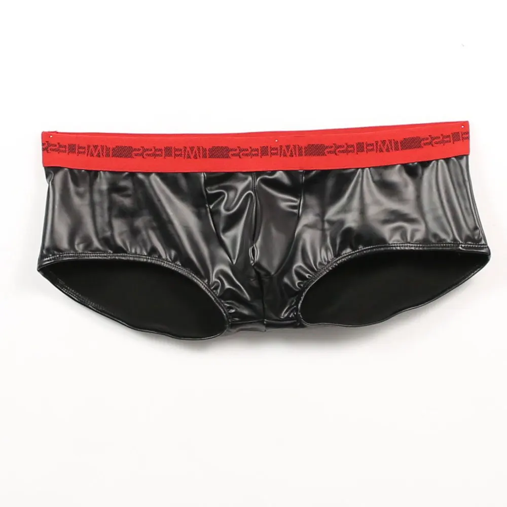 Сексуальные мужские боксеры из искусственной кожи с U-образным выпуклым мешочком