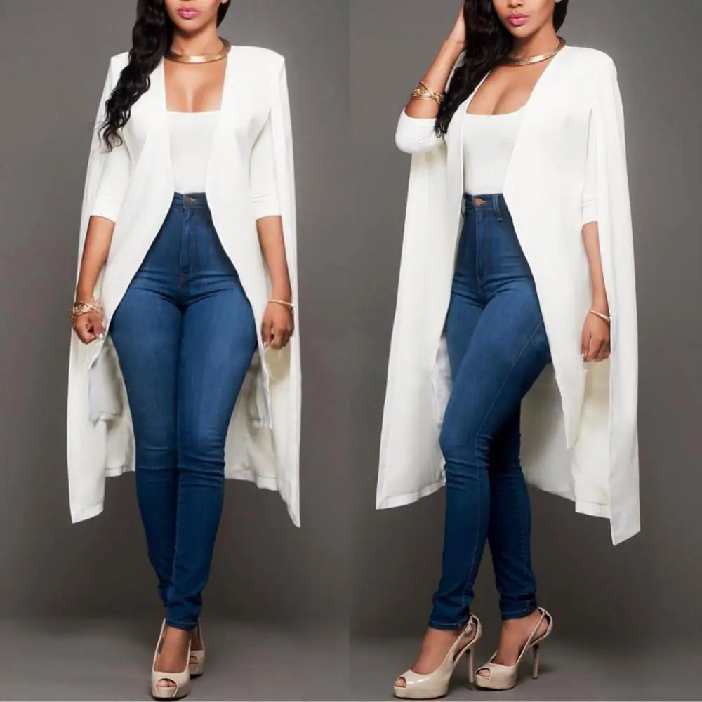 

Fashion Plus Size Women Autumn Solid Color Loose Long Cape Cardigan Outwear blazers for women elegant long jacket women luxury