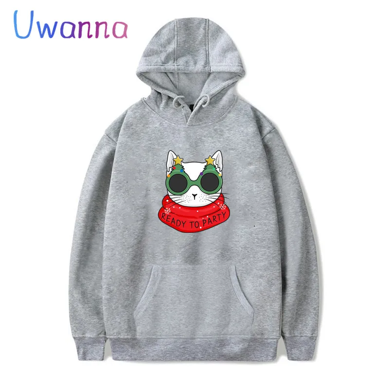 Christmas Cat Oversized Women Hoodies Long Sleeve Kawaii Women Clothing Sweetshirts Cute Cartoon Casual Hoodie Dropshipping