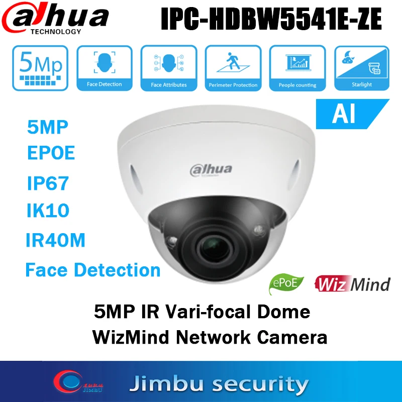 

Dahua 5MP WizMind IP Camera Epoe IPC-HDBW5541E-ZE H.265+ IR40M IP67 IK10 120 dB Indoor Dome Video Camera English version