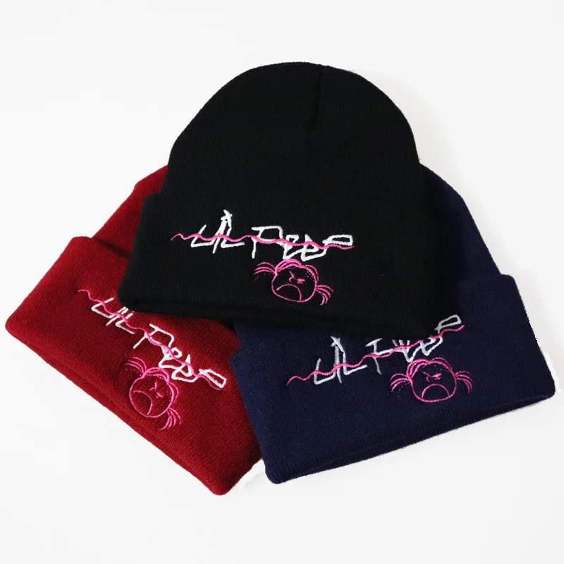 Осенне зимние вязаные шапки с вышивкой Love Lil Peep Beanies для мужчин и женщин мягкие