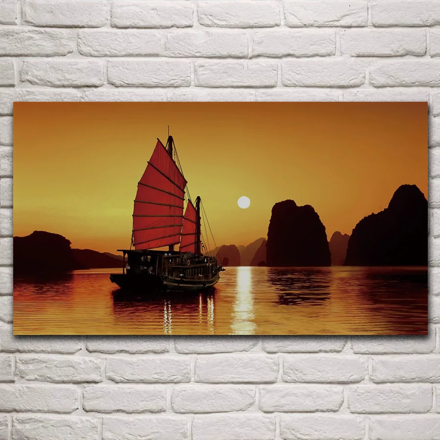 

sail ship peaceful bay sea ocean dusk nature scenic fabric posters on the wall picture home art living room decoration KM550