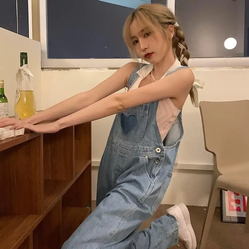 Women Denim Jumpsuits Sweet Vintage Spliced Japan Style Kawaii Streetwear Overalls Fashionable Loose Leisure Harajuku Students |
