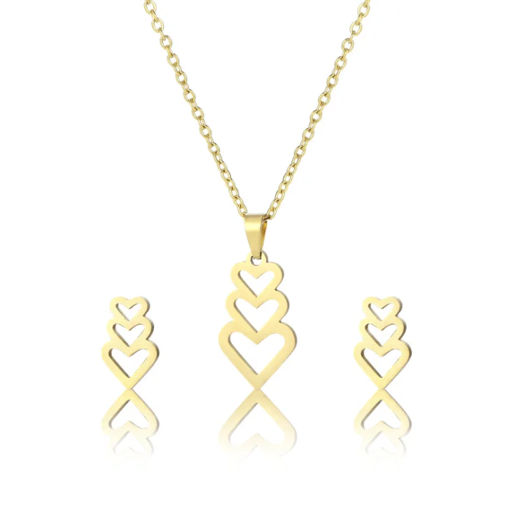

Small Stainless Steel lucky Love heart arrow Pendant Chain Necklace Earring set Wedding Love you Women Mother Jewelry