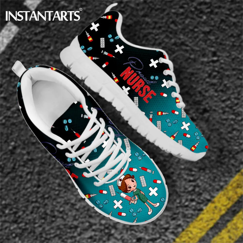 

INSTANTARTS Woman Flats Sneakers Nurse Shoes Cartoon Surgery Medical Print Spring Mesh Ladies Footwear Shoes Zapatillas Mujer