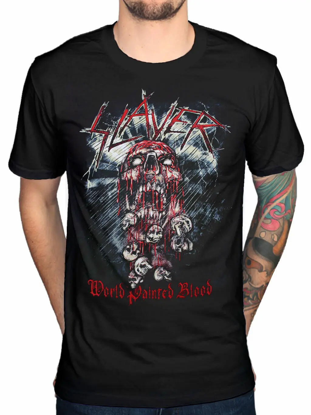 Официальный Slayer World Painted Blood футболка Reign In Skull Big Four Satan|Мужские футболки| |