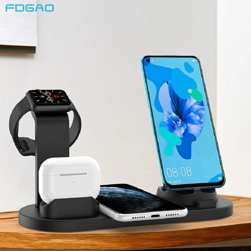 Док станция FDGAO 10 Вт для быстрой зарядки Airpods Pro Apple Watch iPhone SE 11 X XS XR 8 7 6S Plus Qi