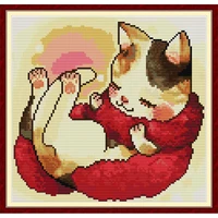 everlasting love a cat with a red scarf chinese cross stitch kits ecological cotton printed diy christmas decorations for home