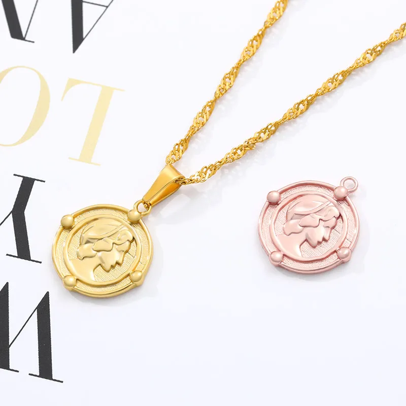 Ретро монета с портретом кулон ожерелье для женщин Золотой Серебряный цвет