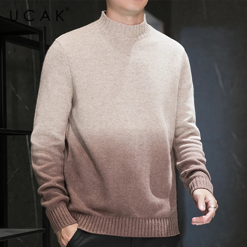 UCAK Brand Thick Needle Thickened Wool Sweater Male Clothes Gradient Wind High Quality Streetwear Knitting Pullover Homme U1019