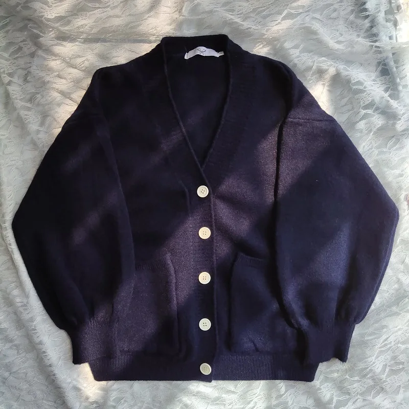 

Autumn And Winter JK Japanese Preppy Style Knit Cardigans Sweater Women V Neck Loose Elegant Thick Casual Coat Blue Apricot Tops