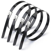 100pcslot 4 6mmx300mm pvc plastic coated ss304 stainless steel cable tie black wire binding wrap straps plastic zip tie