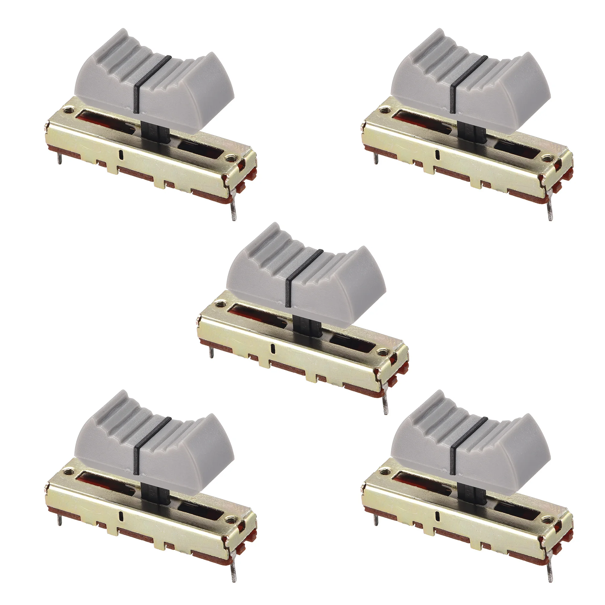 

UXCELL 5Pcs Fader Variable Resistors Mixer 35mm Straight Slide Potentiometer B50K Ohm Single Channel Yellow/Grey Black Knobs