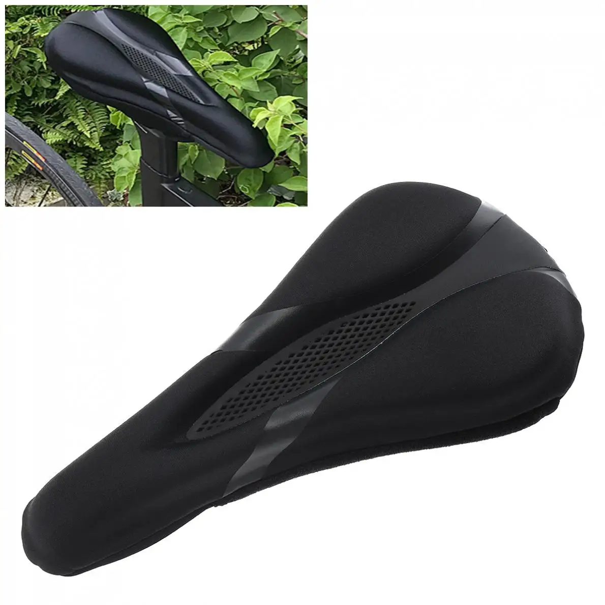 

Bicycle Saddle Seat Mountain Cycling Thickened Extra Sponge Comfort Ultra Soft Silicone 3D Groove Design Cover Bicycle Parts