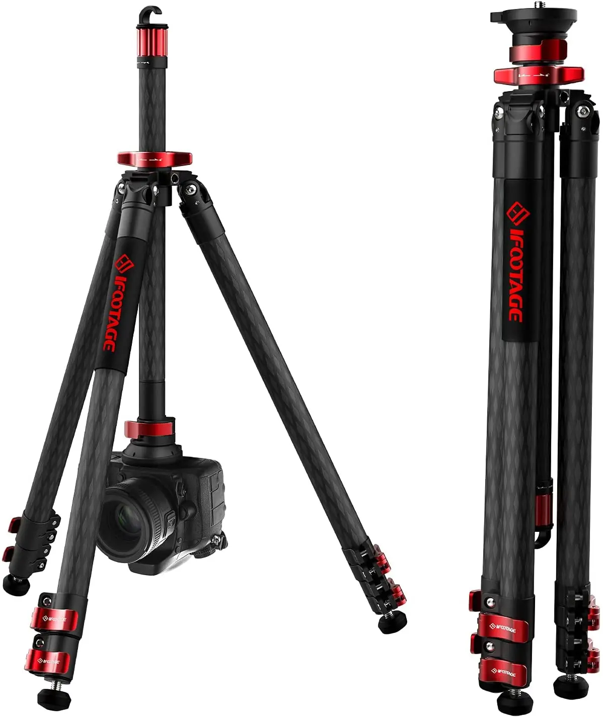 

IFOOTAGE 65" Carbon Fiber Video Tripod, Professional Camera Tripods 3 Sections with Centre Pole,Max Load 17.6 lbs, Compatible