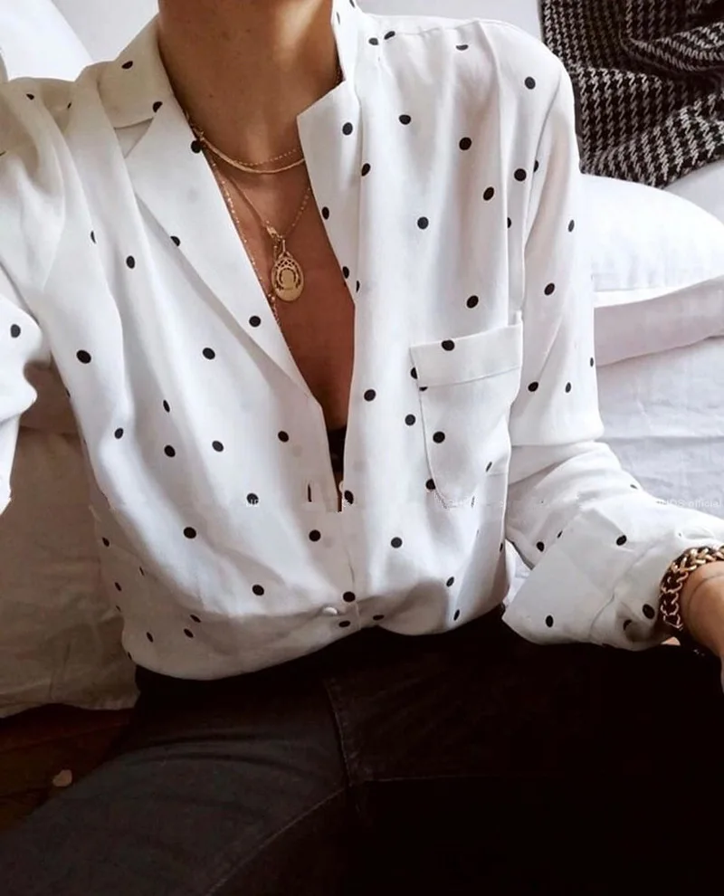 Женские рубашки с отложным воротником элегантные блузки длинным рукавом и топы
