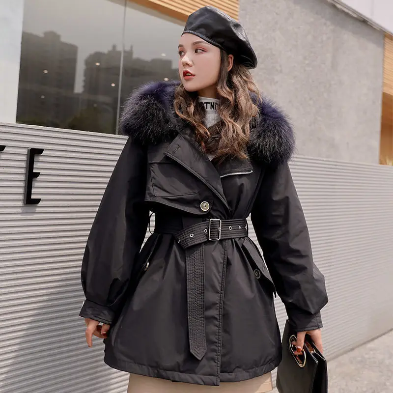 

Winter Windproof Coat Korean Female's Parka Jacket Warm Hooded Big fur collar White Duck Down Coat Women Winter Jackets Outwear