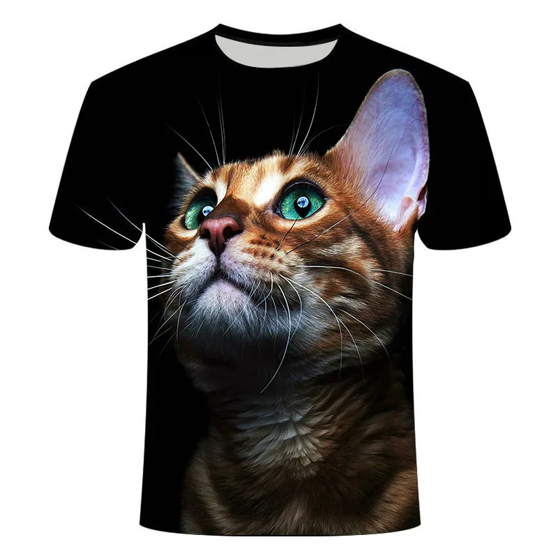 

Black cat 3D printed T-shirt men's and women's short-sleeved sports comfortable clothing interesting animal tops high quality