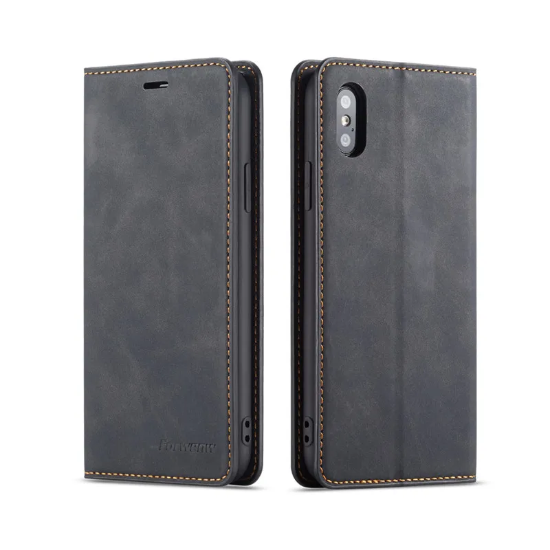 Черный Магнитный кожаный чехол для iPhone 11 Pro MAX XR X XS MAX 8 Plus 6 6S Plus 7 Plus 5 5S SE чехол для телефона Coque откидная подставка чехол-кошелек - Цвет: Черный